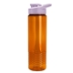aerial view a translucent orange bottle & lilac lid 24 oz slim fit halcyon water bottles with drink - thru lid, image 1 of 3