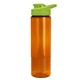 aerial view a translucent orange bottle & lime green lid 24 oz slim fit halcyon water bottles with drink - thru lid, image 1 of 3