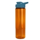 aerial view a translucent orange bottle & steel blue lid 24 oz slim fit halcyon water bottles with drink - thru lid, image 1 of 3