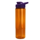 aerial view a translucent orange bottle & violet lid 24 oz slim fit halcyon water bottles with drink - thru lid, image 1 of 3