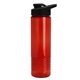 aerial view a translucent red bottle & black lid 24 oz slim fit halcyon water bottles with drink - thru lid, image 1 of 3