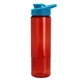 aerial view a translucent red bottle & cyan lid 24 oz slim fit halcyon water bottles with drink - thru lid, image 1 of 3