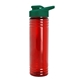 aerial view a translucent red bottle & dark green lid 24 oz slim fit halcyon water bottles with drink - thru lid, image 1 of 3