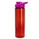 aerial view a translucent red bottle & hot pink lid 24 oz slim fit halcyon water bottles with drink - thru lid, image 1 of 3