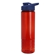 aerial view a translucent red bottle & navy blue lid 24 oz slim fit halcyon water bottles with drink - thru lid, image 1 of 3