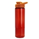 aerial view a translucent red bottle & orange lid 24 oz slim fit halcyon water bottles with drink - thru lid, image 1 of 3