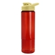 aerial view a translucent red bottle & pastel yellow lid 24 oz slim fit halcyon water bottles with drink - thru lid, image 1 of 3