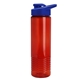 aerial view a translucent red bottle & royal blue lid 24 oz slim fit halcyon water bottles with drink - thru lid, image 1 of 3
