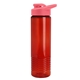 aerial view a translucent red bottle & salmon lid 24 oz slim fit halcyon water bottles with drink - thru lid, image 1 of 3