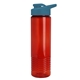 aerial view a translucent red bottle & steel blue lid 24 oz slim fit halcyon water bottles with drink - thru lid, image 1 of 3