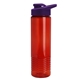 aerial view a translucent red bottle & violet lid 24 oz slim fit halcyon water bottles with drink - thru lid, image 1 of 3