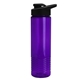aerial view a translucent violet bottle & black lid 24 oz slim fit halcyon water bottles with drink - thru lid, image 1 of 3