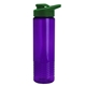 aerial view a translucent violet bottle & green lid 24 oz slim fit halcyon water bottles with drink - thru lid, image 1 of 3