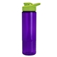 aerial view a translucent violet bottle & lime green lid 24 oz slim fit halcyon water bottles with drink - thru lid, image 1 of 3
