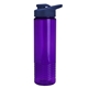 aerial view a translucent violet bottle & navy blue lid 24 oz slim fit halcyon water bottles with drink - thru lid, image 1 of 3
