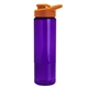 aerial view a translucent violet bottle & orange lid 24 oz slim fit halcyon water bottles with drink - thru lid, image 1 of 3