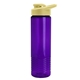 aerial view a translucent violet bottle & pastel yellow lid 24 oz slim fit halcyon water bottles with drink - thru lid, image 1 of 3