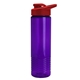 aerial view a translucent violet bottle & red lid 24 oz slim fit halcyon water bottles with drink - thru lid, image 1 of 3