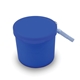 aerial view a translucent blue disposable poncho in case with clip, image 1 of 5