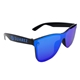 aerial view a blue lens / black frame reflective rimless sunglasses, image 1 of 2