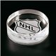a clear crystal hockey puck paperweight