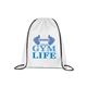 aerial view a white versatile polyester drawstring backpack, image 1 of 3