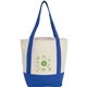 aerial view a blue mini recycled 8oz cotton canvas tote, image 1 of 6
