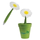a green-daisy potted pen w / recycled plastic cup and flower pen