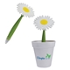 a white-daisy potted pen w / recycled plastic cup and flower pen