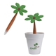 a white-palmtree potted pen w / recycled plastic cup and flower pen