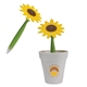 a white-sunflower potted pen w / recycled plastic cup and flower pen