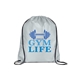 aerial view a gray versatile polyester drawstring backpack, image 1 of 3