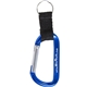 aerial view a blue carabiner with strap and split ring keychain, image 1 of 2