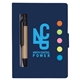 aerial view a blue eco stowaway sticky jotter with pen, image 1 of 4