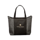 aerial view a black tonal non - woven zipper trade show tote bag with zipper, image 1 of 2