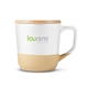 aerial view a white 16.5oz boston ceramic mug with wood lid, image 1 of 5