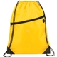 aerial view a yellow robin drawstring polyester bag with front zipper pocket, image 1 of 2