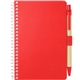 aerial view a red fsc(r) spiral notebook with pen, image 1 of 2