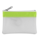 aerial view a frost white with lime green trim transparent zippered coin pouch, image 1 of 3