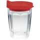 a crimson/clear 14 oz thermal dual walled travel tumbler - embroidered emblem