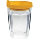 a goldenrod/clear 14 oz thermal dual walled travel tumbler - embroidered emblem
