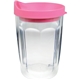 a pink/clear 14 oz thermal dual walled travel tumbler - embroidered emblem