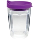 a purple/clear 14 oz thermal dual walled travel tumbler - embroidered emblem
