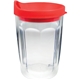 a red/clear 14 oz thermal dual walled travel tumbler - embroidered emblem
