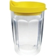 a yellow/clear 14 oz thermal dual walled travel tumbler - embroidered emblem