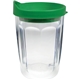 a green/clear 14 oz thermal dual walled travel tumbler - embroidered emblem