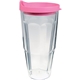 a pink 24 oz thermal dual walled travel tumbler - white printed insert