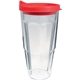 a red 24 oz thermal dual walled travel tumbler - white printed insert