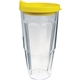 a yellow 24 oz thermal dual walled travel tumbler - white printed insert