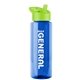 a transparent blue bottle & lime green lid the guzzler - 32 oz transparent bottle with flip straw lid